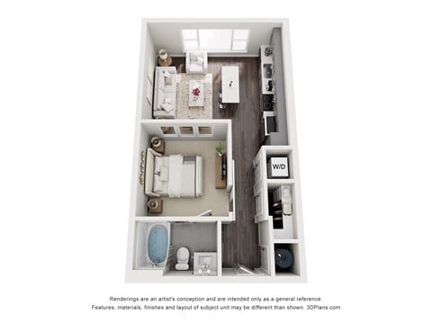 Floor plan for studio, 1 bath, 546 sqft